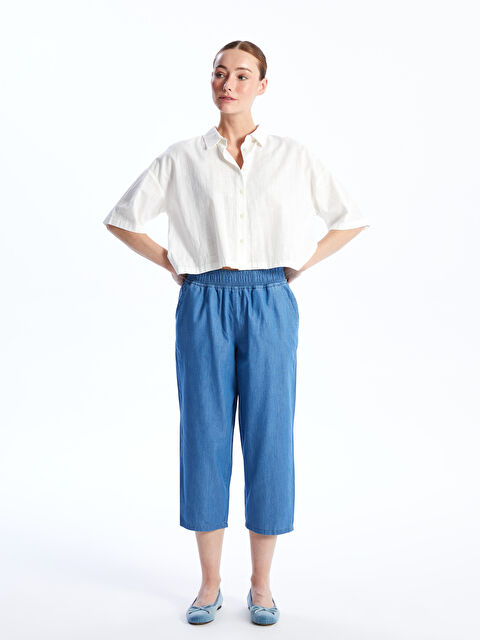 LCW ECO Kadın Beli Lastikli Düz Jean Kapri - S4FA49Z8-507