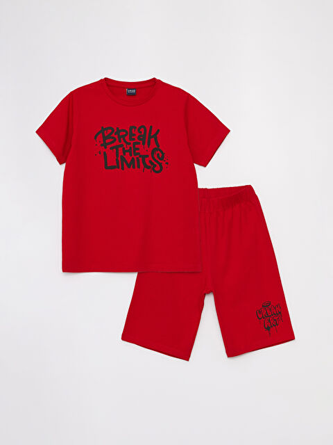 LCW ECO Crew Neck Printed Short Sleeve Boys' Shorts Pyjama Set - S4FC36Z4-J4N