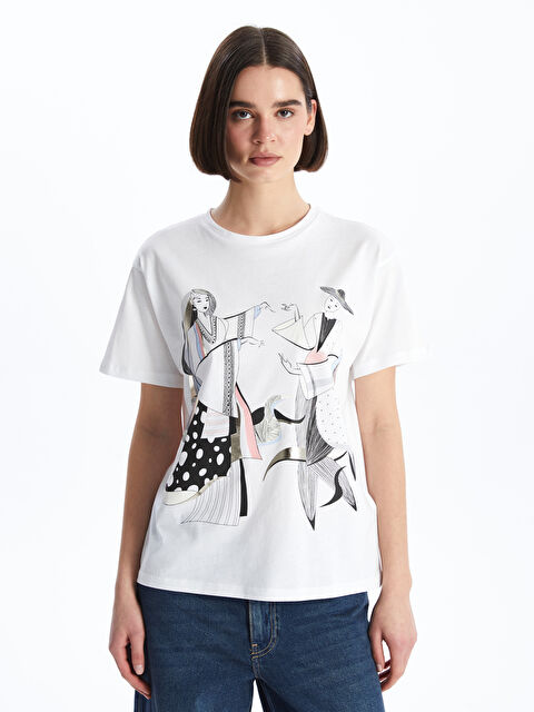 LCW Vision Crew Neck Printed Short Sleeve Women's T-Shirt - S4FD41Z8-Q6K