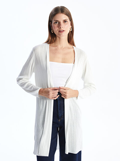 LCWAIKIKI Basic Şal Yaka Düz Uzun Kollu Kadın Triko Hırka - S4FE07Z8-FRC