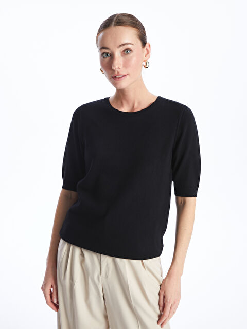 LCWAIKIKI Basic Bisiklet Yaka Düz Kısa Kollu Kadın Triko Kazak - S4FE35Z8-CVL