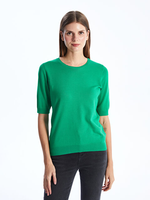 LCWAIKIKI Basic Bisiklet Yaka Düz Kısa Kollu Kadın Triko Kazak - S4FE35Z8-GPN