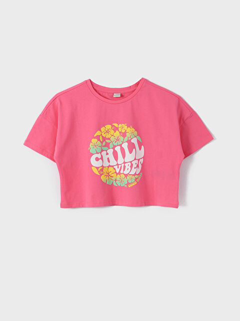 LCW Kids Crew Neck Printed Short Sleeve Girls' Crop T-Shirt - S4FF90Z4-R0J
