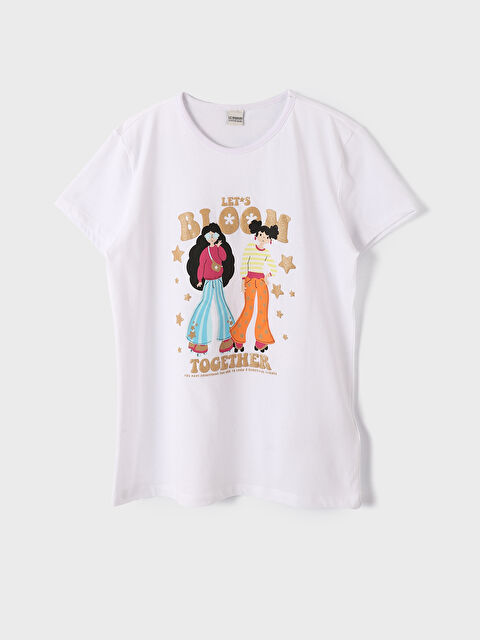 LCW Kids تيشيرت للبنات بياقة دائرية مطبوع كم قصير - S4FF95Z4-Q6K