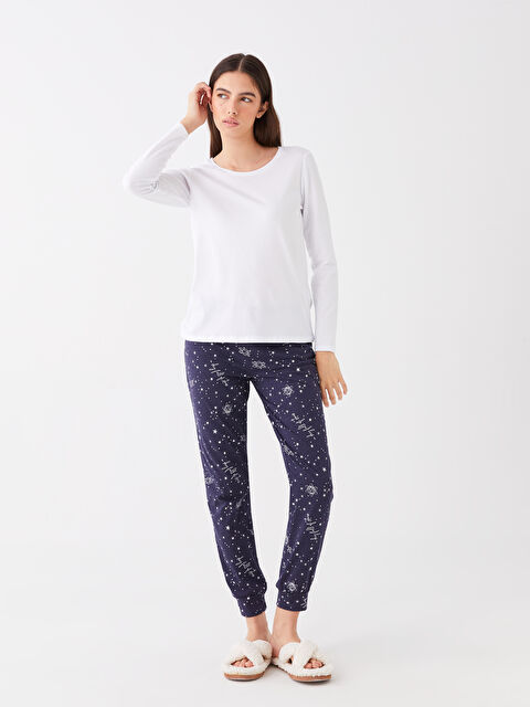 LCW ECO Bisiklet Yaka Baskılı Uzun Kollu Kadın Pijama Takımı - S4FH43Z8-LSJ