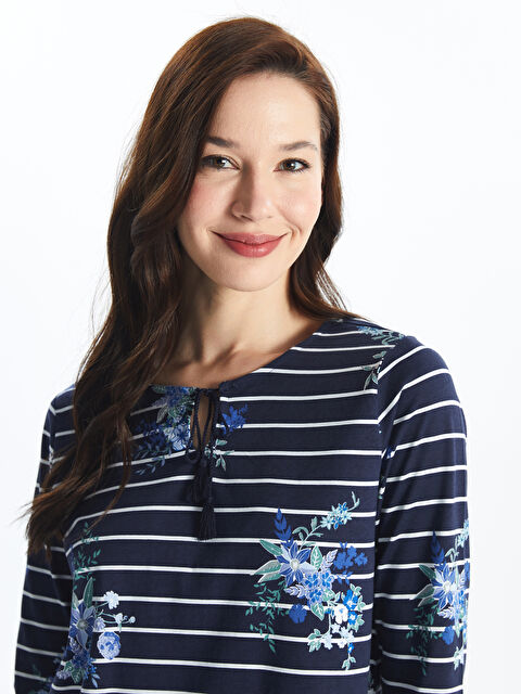 LCW Grace Tie Neck Patterned Women's Blouse - S4FI02Z8-LGS