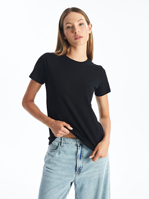 LCW Vision Crew Neck Plain Short Sleeve Women's T-Shirt - S4FJ37Z8-CVL