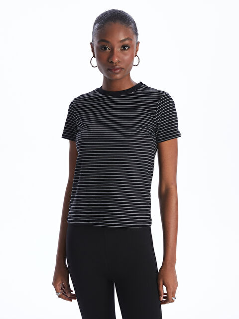 LCW Vision Majica sa okruglim izrezom, prugasta, kratki rukav, za žene - S4FJ59Z8-LEG