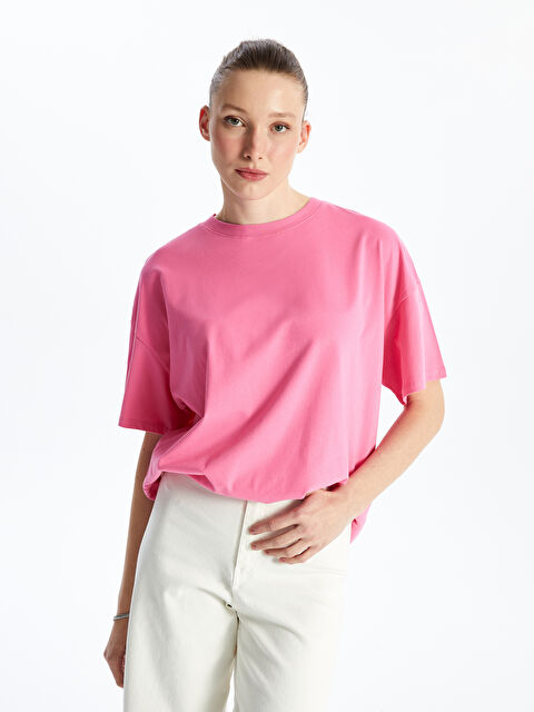 LCW Vision Crew Neck Plain Short Sleeve Oversize Women's T-Shirt - S4FJ65Z8-GEV