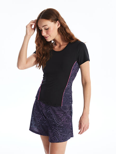 LCW DREAM Bisiklet Yaka Desenli Kısa Kollu Kadın Yüzme Takım - S4FK90Z8-LQJ