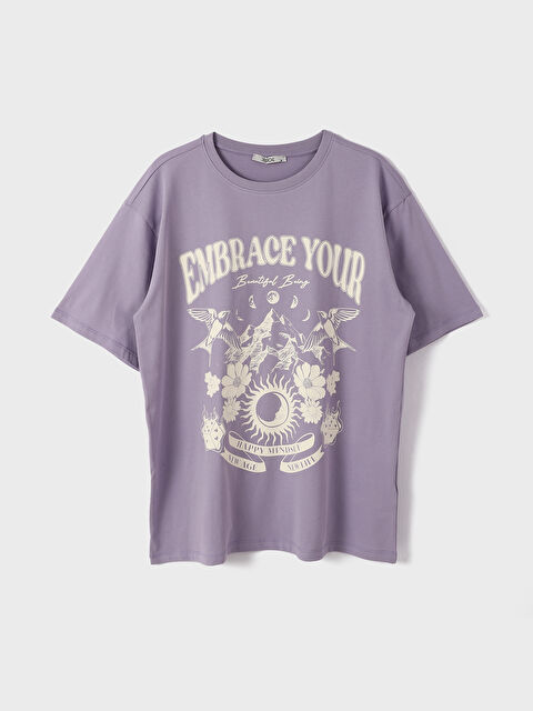 XSIDE تيشيرت نسائي بأكمام قصيرة وياقة دائرية مطبوع