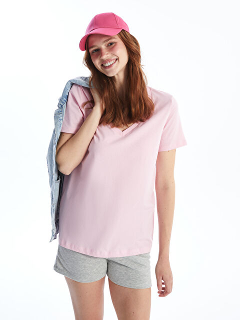 XSIDE V-Neck Plain Short Sleeve Women's T-Shirt - S4FL83Z8-Y1X