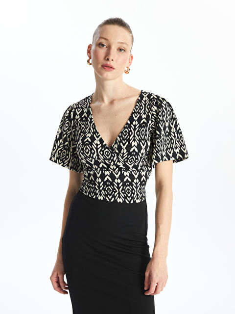 LCW Vision Double Breasted Collar Patterned Short Sleeve Crop Women's Blouse - S4FM25Z8-LQJ