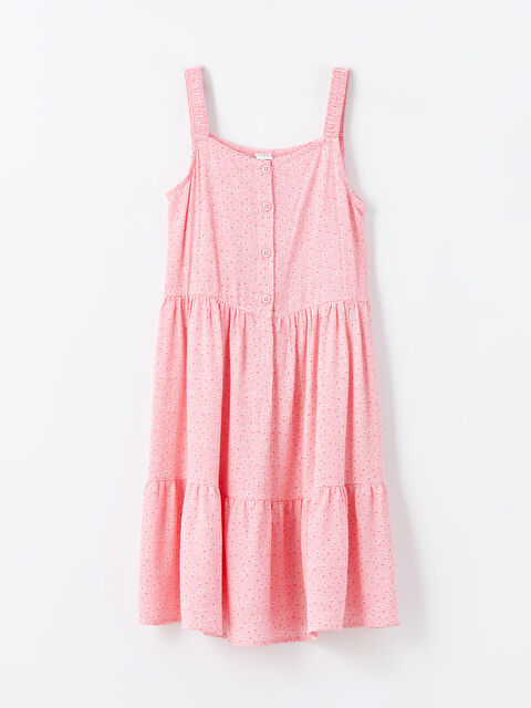 LCW Kids Kare Yaka Çiçekli Kız Çocuk Elbise - S4FO81Z4-LT4