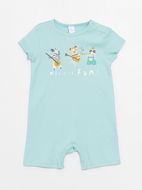 LCW ECO Crew Neck Short Sleeve Printed Cotton Baby Boys' Jumpsuit - S4FP42Z1-FUZ