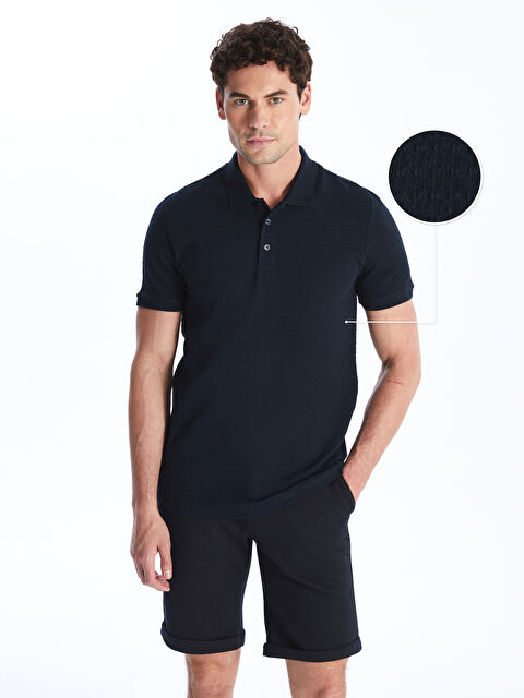 SOUTHBLUE Polo Neck Short Sleeve Men's Textured T-Shirt - S4FP56Z8-RFH