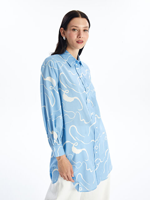 LCW Modest قميص تونيك نسائي كم طويل منقوش من قماش الفوال - S4FR56Z8-LQQ