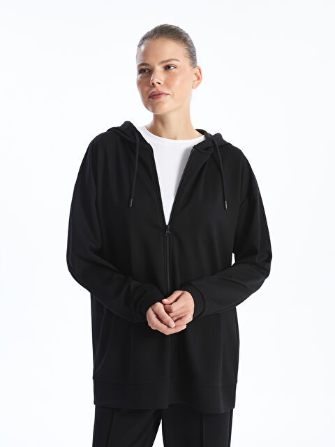 LCWAIKIKI Maternity Kapüşonlu Düz Uzun Kollu Hamile Fermuarlı Sweatshirt - S4FR76Z8-CVL