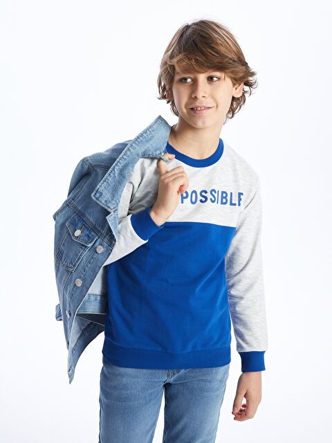 LCW Kids بلوزة رياضية للأولاد برقبة دائرية وكم طويل ومطبوعة - S4FS19Z4-HLM