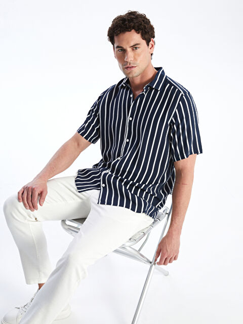 SOUTHBLUE Regular Fit Short Sleeve Striped Viscose Men's Shirt - S4FS21Z8-LGS