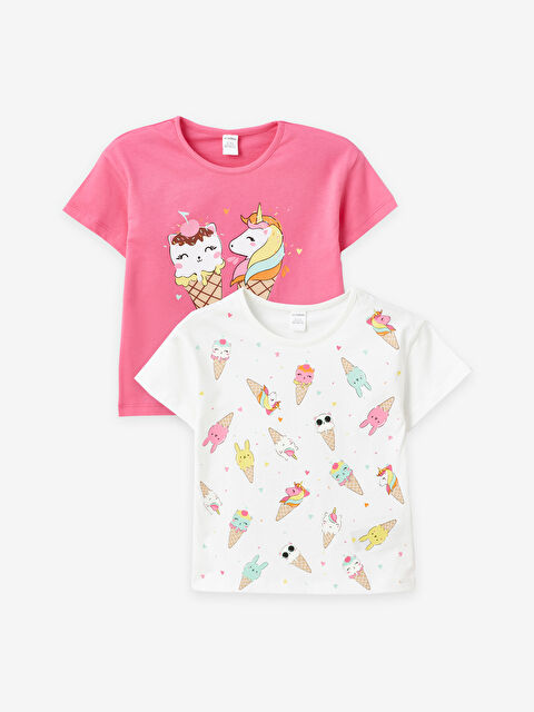 LCW Kids Crew Neck Printed Baby Girls T-Shirt 2 Pack - S4FT73Z1-GEV