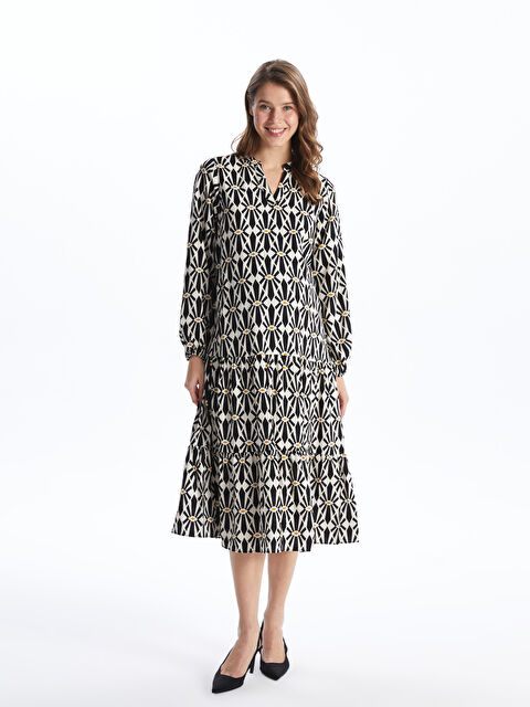 LCWAIKIKI Maternity Kaçık Yaka Desenli Uzun Kollu Hamile Elbise - S4FV38Z8-LQJ