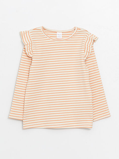 LCW Kids Bisiklet Yaka Uzun Kollu Fırfır Detaylı Kız Bebek Tişört