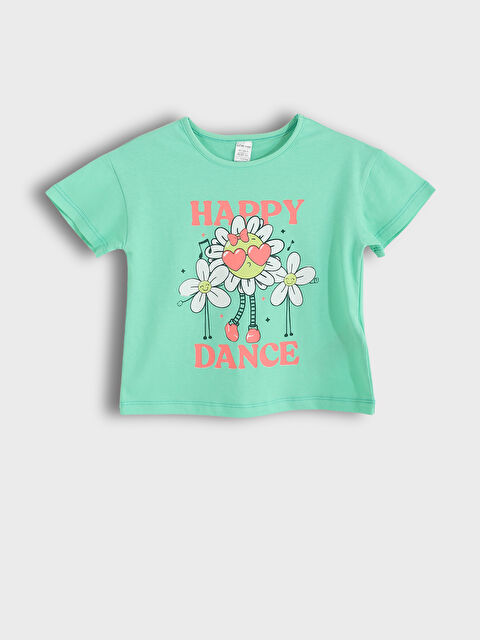 LCW Kids تيشيرت للبنات بياقة دائرية وكم قصير مطبوع - S4FV78Z1-G8U