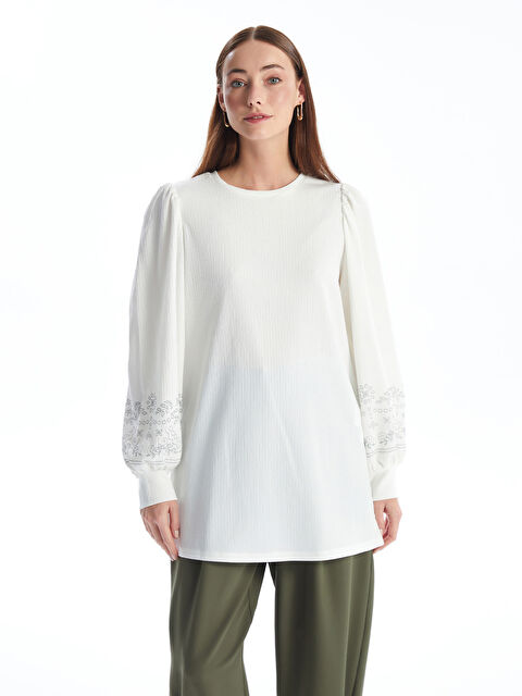 LCWAIKIKI Basic Bisiklet Yaka Nakışlı Uzun Kollu Kadın Tunik - S4FY62Z8-FEW