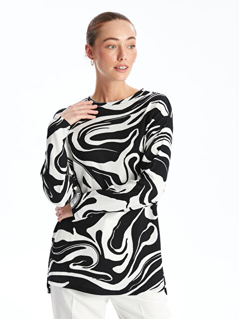 LCWAIKIKI Basic Bisiklet Yaka Desenli Kadın Sweatshirt Tunik - S4FY64Z8-LRA