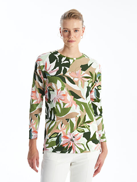 LCWAIKIKI Basic Bisiklet Yaka Desenli Kadın Sweatshirt Tunik - S4FY64Z8-LRR