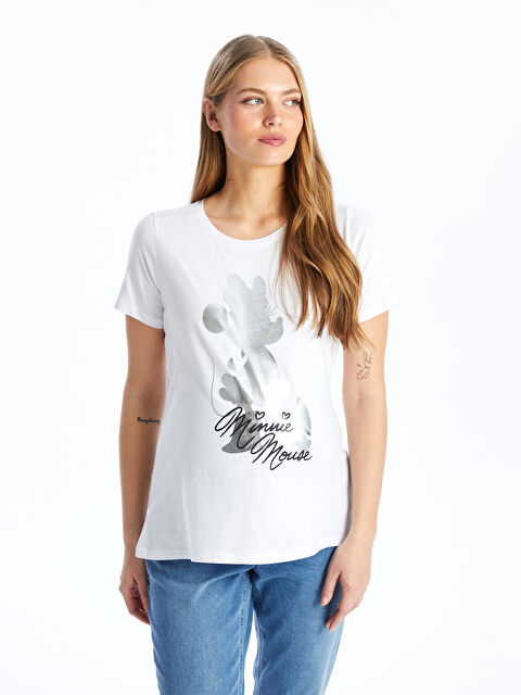 LCWAIKIKI Maternity Bisiklet Yaka Minnie Mouse Baskılı Kısa Kollu Hamile Tişört - S4G034Z8-Q6K