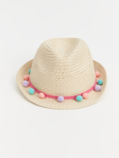 LCW ACCESSORIES قبعة فيدورا ديال القش للبنات منقوشة - S4G089Z4-FT0