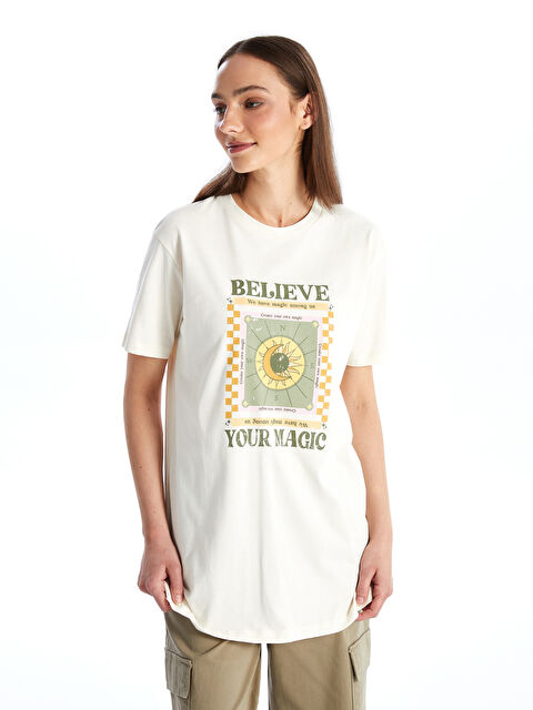 LCW Modest Crew Neck Printed Short Sleeve Oversize Women's Tunic - S4G209Z8-FRC