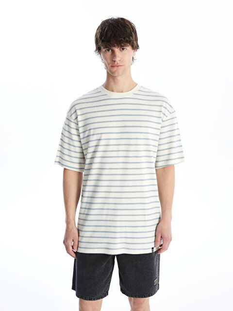 XSIDE Тениска с кръгло деколте, къс ръкав, раирана, джърси за мъже