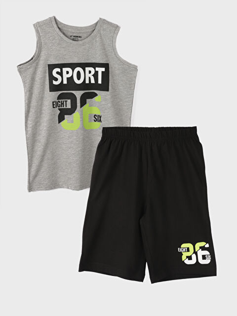 LCW Kids طقم بيجامة شورت مطبوع بياقة دائرية للأولاد - S4G394Z4-LAK