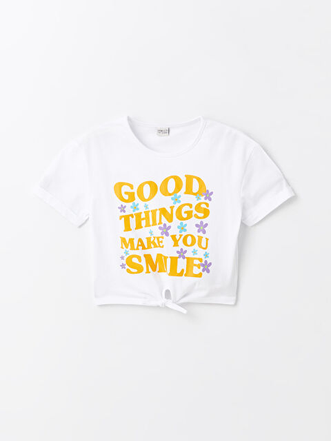 LCW ECO Bisiklet Yaka Baskılı Kısa Kollu Kız Çocuk Tişört - S4G455Z4-J5E