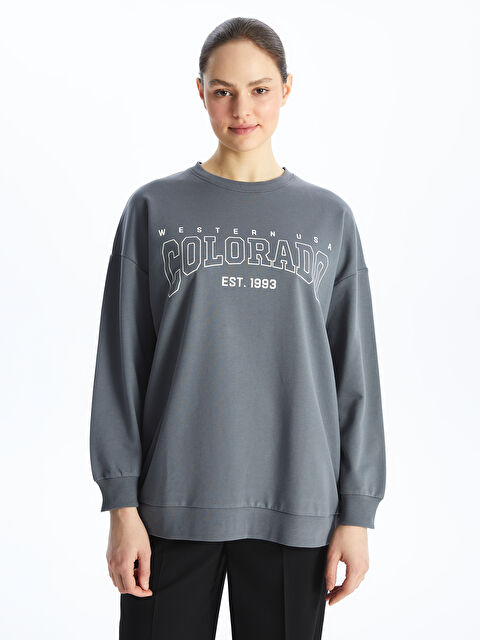 LCW Modest Crew Neck Printed Long Sleeve Women's Sweatshirt Tunic - S4G485Z8-R17