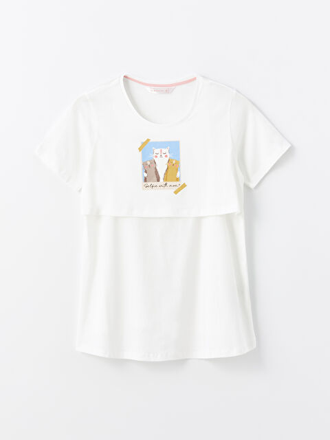 LCW DREAM Bisiklet Yaka Baskılı Hamile Pijama Üst - S4G496Z8-EEW