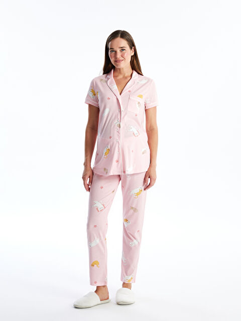 LCW DREAM Gömlek Yaka Desenli Kısa Kollu Hamile Pijama Takım - S4G500Z8-LT4