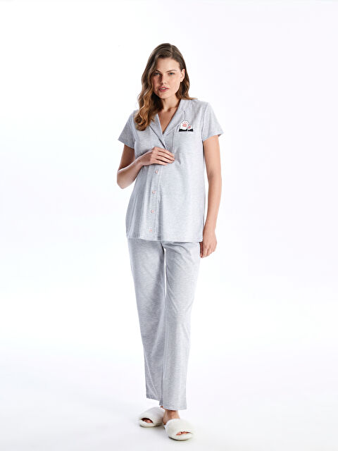 LCW DREAM Gömlek Yaka Baskılı Kısa Kollu Hamile Pijama Takımı - S4G509Z8-CT3