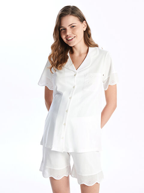 LCW DREAM Gömlek Yaka Dantel Detaylı Kısa Kollu Kadın Şortlu Pijama Takımı - S4G515Z8-EEW