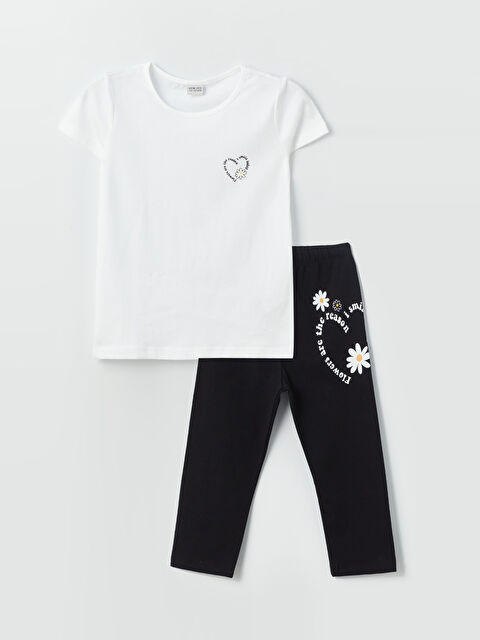 LCW ECO Crew Neck Printed Short Sleeve Girls' T-Shirt and Tights - S4G569Z4-J5E