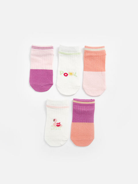 LCW baby Baskılı Kız Bebek Patik Çorap 5'li - S4G646Z1-JLQ