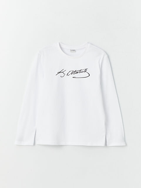 LCW Kids Bisiklet Yaka Atatürk İmza Baskılı Uzun Kollu Erkek Çocuk Tişört - S4G667Z4-Q6K