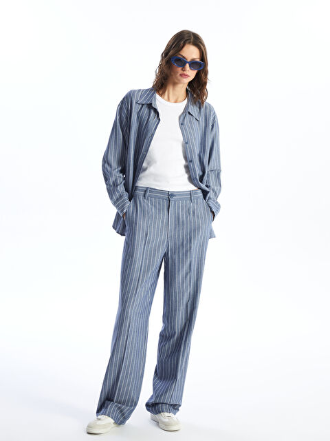 LCW Vision Standart Fit Çizgili Keten Karışımlı Kadın Pantolon - S4G676Z8-LGS