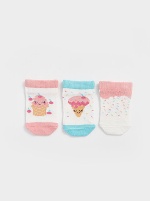 LCW baby Baskılı Kız Bebek Patik Çorap 3'lü - S4G729Z1-Q6K
