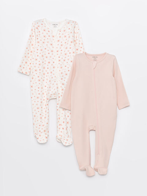 LCW baby Crew Neck Zippered Patterned Baby Girls' Jumpsuit - S4G773Z1-LRA