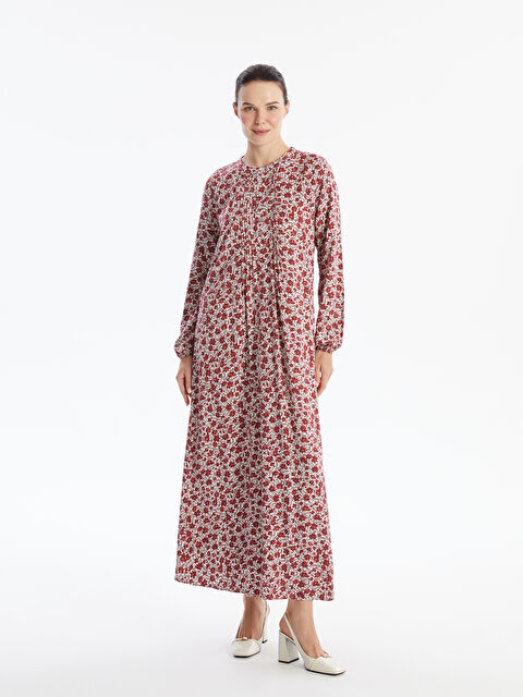 LCW Grace Bisiklet Yaka Çiçekli Uzun Kollu Kadın Elbise - S4G791Z8-LQB