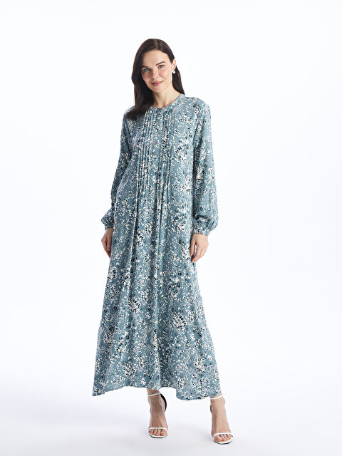 LCW Grace Bisiklet Yaka Çiçekli Uzun Kollu Kadın Elbise - S4G791Z8-LRL